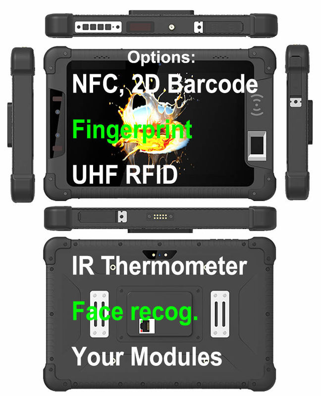 MT6761 NFC RJ45 Lan Port 8 Inch Rugged Tablet Computer RS232 Barcode Scanner Face Recognition UHF RFID